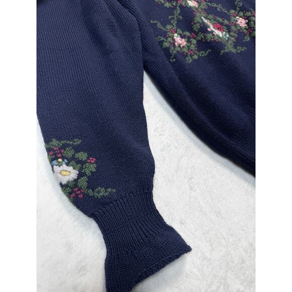 Vintage Herman Geist Cardigan Sweater Hand Embroidered Floral Cottage Core Med - Picture 9 of 9